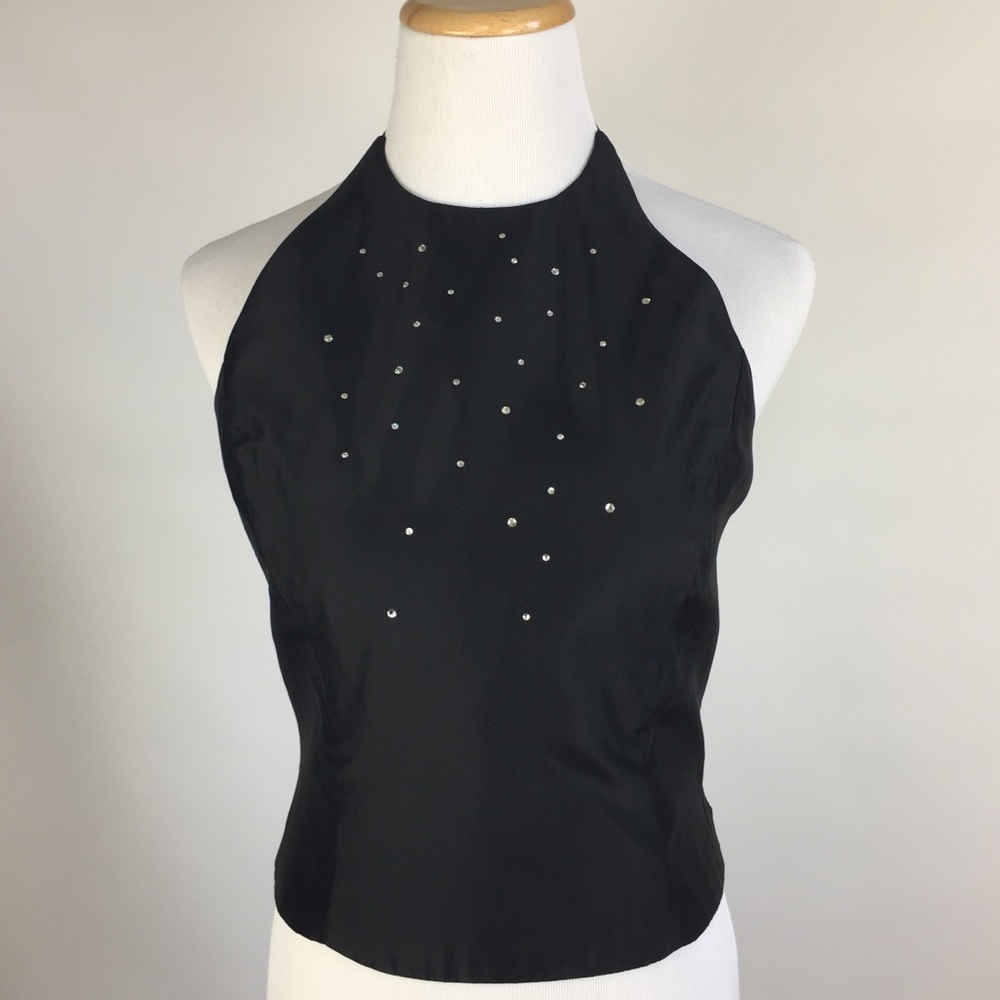Vintage Jessica McClintock Gunne Sax Halter Top Bling Sz 4 Black